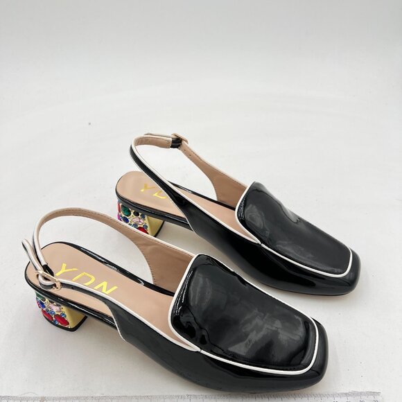 YDN Black Colorful Rhinestone Block Low Heels Square Toe Pump Office Lady Shoe - Picture 4 of 8
